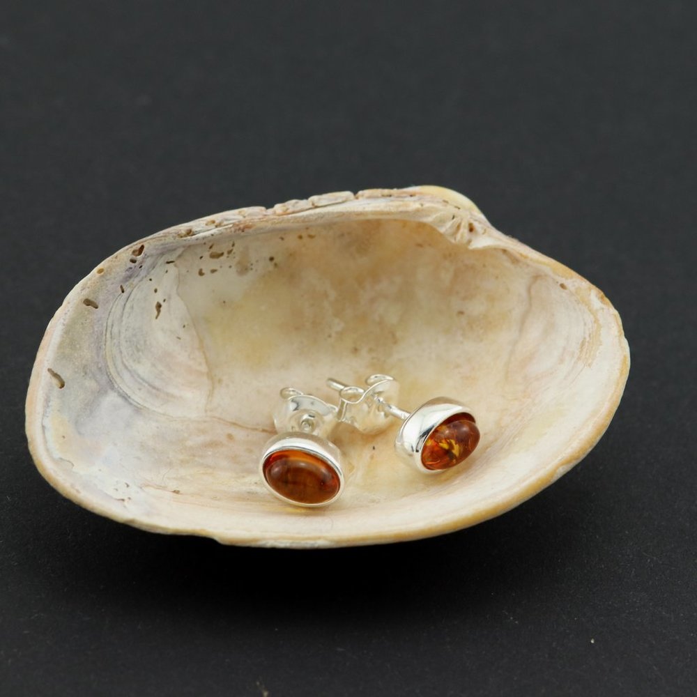 Sterling silver earrings with natural Baltic amber, amber stud earrings, studs - Picture 4 of 15
